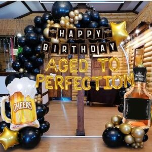 NEW Aged to Perfection Black & Gold Birthday Party Balloon Arch Kit